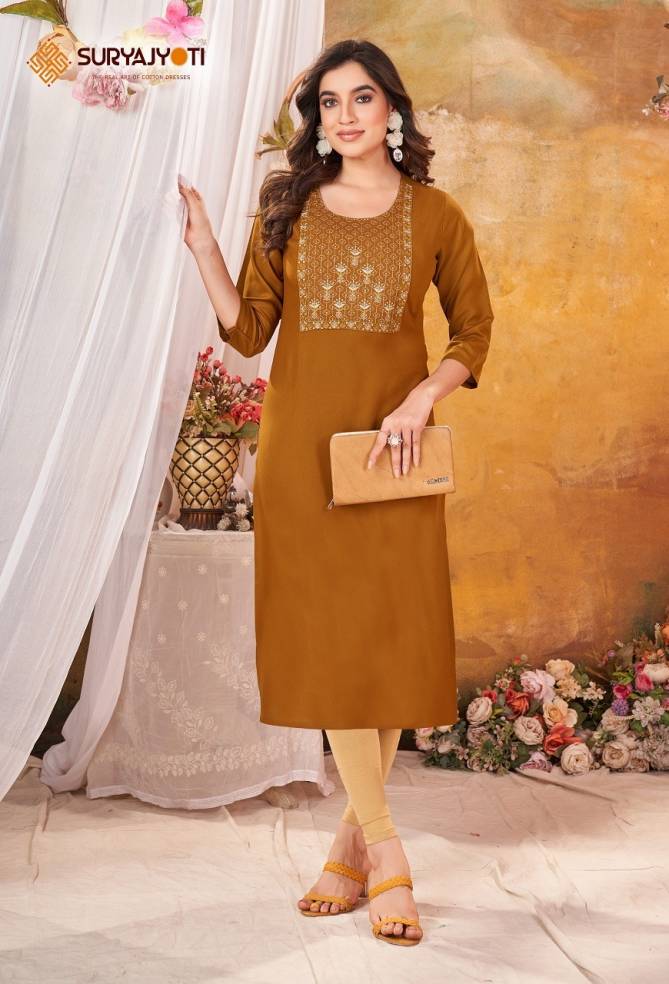 Nirja Advance Vol 9 By Suryajyoti Straight Cut Rayon Embroidery Kurtis Wholesalers In Delhi